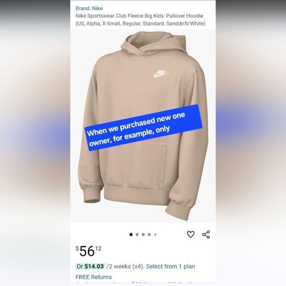 Nike Cream FLAW Hoodie Xl Kids Or Xxs Adult Swoosh Unisex Athletic As Is Top Boy - Picture 2 of 16